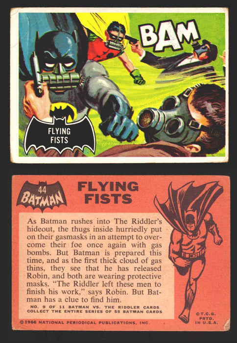 1966 Batman (Black Bat) Vintage Trading Card You Pick Singles #1-55 #	 44   Flying Fists (creased corner)  - TvMovieCards.com