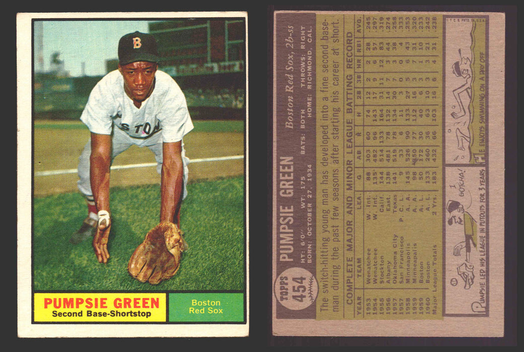 1961 Topps Baseball Trading Card You Pick Singles #400-#499 VG/EX #	454 Pumpsie Green - Boston Red Sox  - TvMovieCards.com