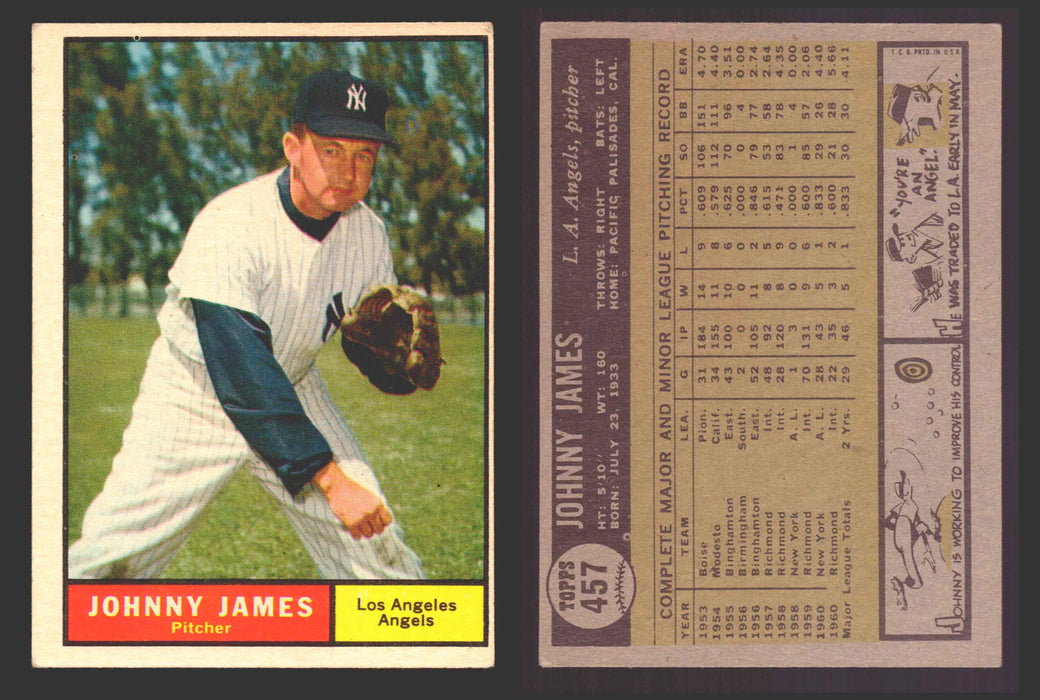 1961 Topps Baseball Trading Card You Pick Singles #400-#499 VG/EX #	457 Johnny James - Los Angeles Angels  - TvMovieCards.com