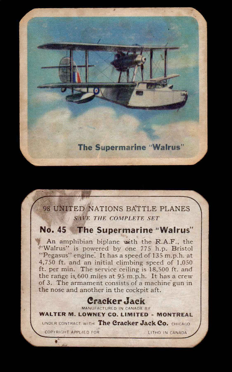 Cracker Jack United Nations Battle Planes Vintage You Pick Single Cards #1-70 #45  - TvMovieCards.com