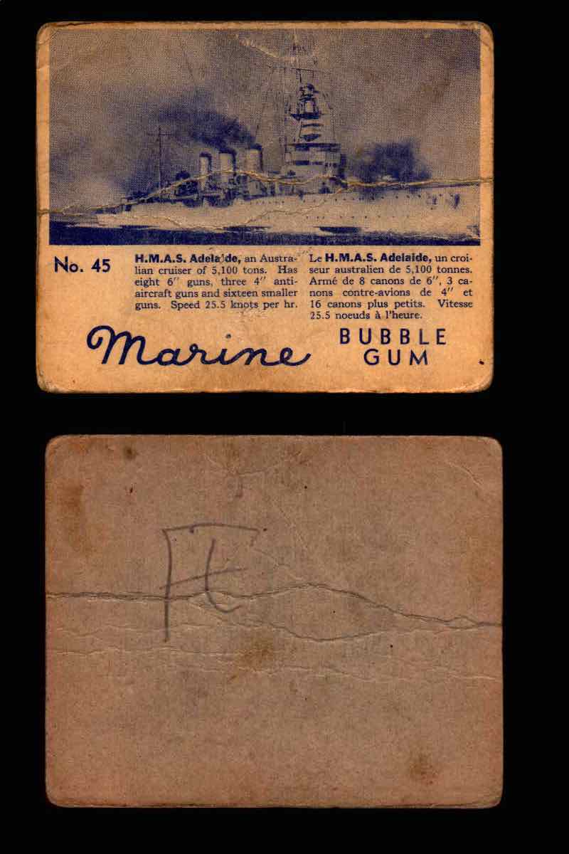 1944 Marine Bubble Gum World Wide V403-1 Vintage Trading Card #1-120 Singles #45 H.M.A.S. Adelaide  - TvMovieCards.com