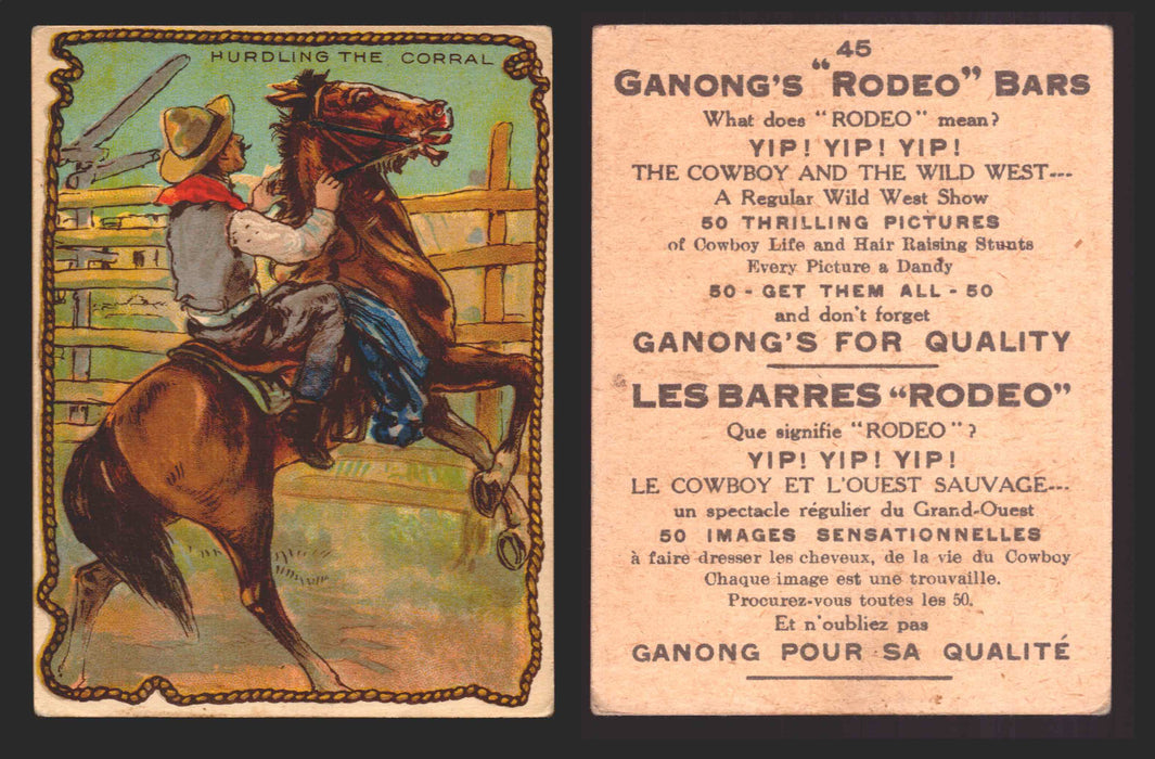 1930 Ganong "Rodeo" Bars V155 Cowboy Series #1-50 Trading Cards Singles #45 Hurdling The Corral  - TvMovieCards.com