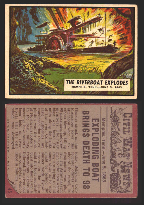 1962 Civil War News Topps TCG Trading Card You Pick Single Cards #1 - 88 45   The Riverboat Explodes  - TvMovieCards.com