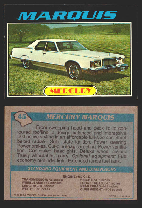 1976 Autos of 1977 Vintage Trading Cards You Pick Singles #1-99 Topps 45   Mercury Marquis  - TvMovieCards.com