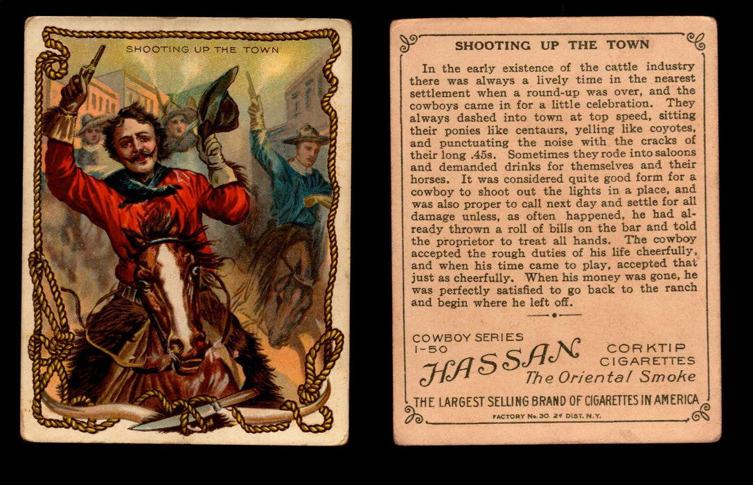 1909 T53 Hassan Cigarettes Cowboy Series #1-50 Trading Cards Singles #45 Shooting Up The Town  - TvMovieCards.com