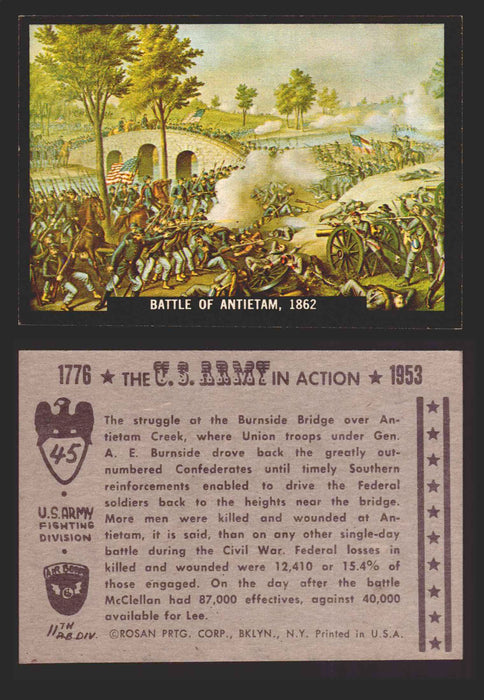 1961 The U.S. Army in Action 1776-1953 Trading Cards You Pick Singles #1-64 45   Battle of Antietam 1862  - TvMovieCards.com