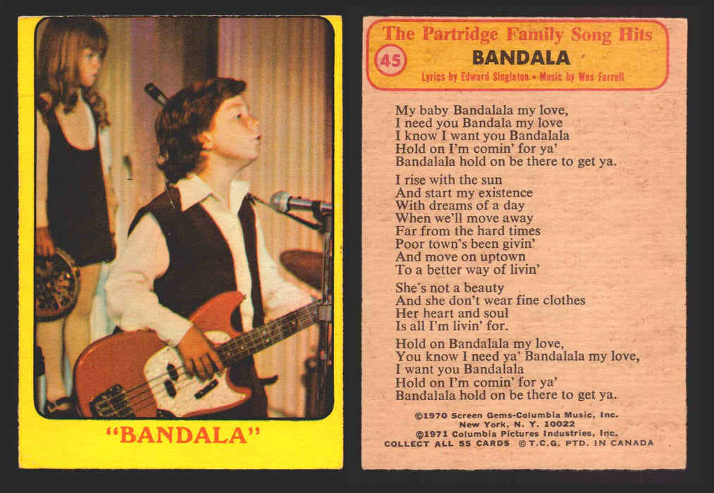 1971 The Partridge Family Series 1 Yellow You Pick Single Cards #1-55 Topps USA 45   "Bandala”  - TvMovieCards.com