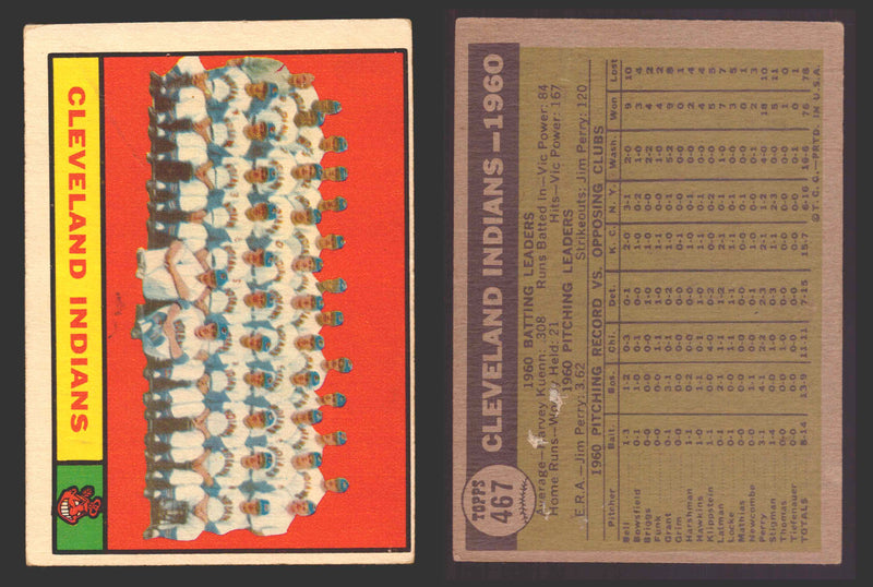 1961 Topps Baseball Trading Card You Pick Singles #400-#499 VG/EX #	467 Cleveland Indians Team  - TvMovieCards.com