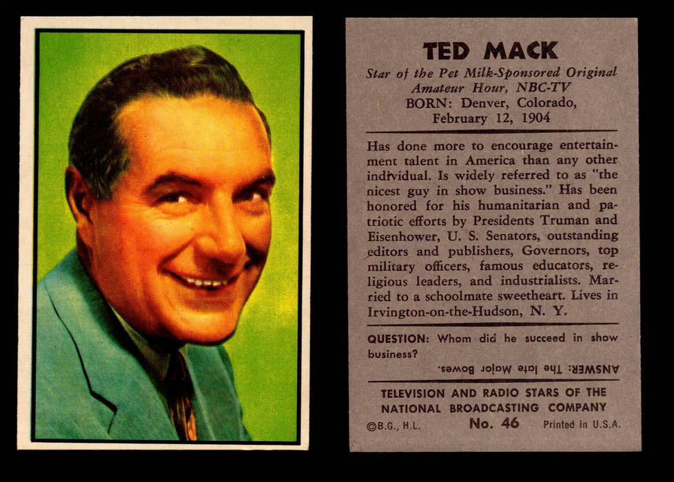 1953 Bowman NBC TV & Radio Stars Vintage Trading Card You Pick Singles #1-96 #46 Ted Mack  - TvMovieCards.com