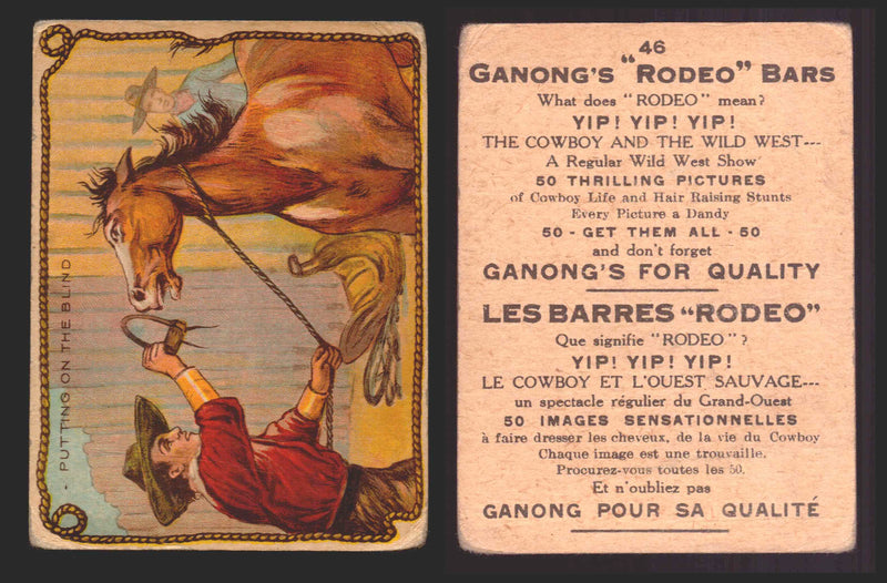 1930 Ganong "Rodeo" Bars V155 Cowboy Series #1-50 Trading Cards Singles #46 Putting on the Blind  - TvMovieCards.com