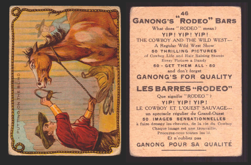 1930 Ganong "Rodeo" Bars V155 Cowboy Series #1-50 Trading Cards Singles #46 Putting on the Blind  - TvMovieCards.com