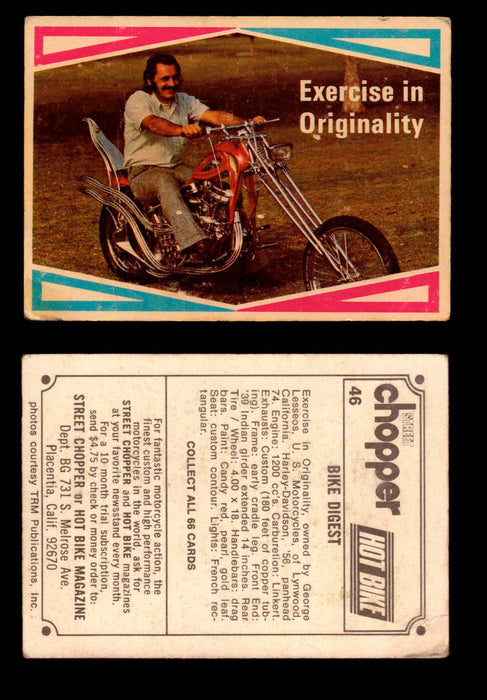 1972 Street Choppers & Hot Bikes Vintage Trading Card You Pick Singles #1-66 #46   Exercise in Originality (creased)  - TvMovieCards.com