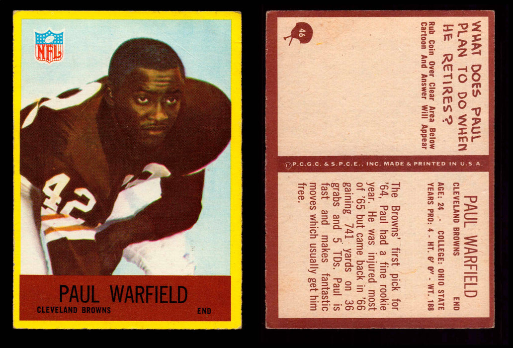 1967 Philadelphia Football Trading Card You Pick Singles #1-#198 VG/EX #46 Paul Warfield (HOF) (creased)  - TvMovieCards.com
