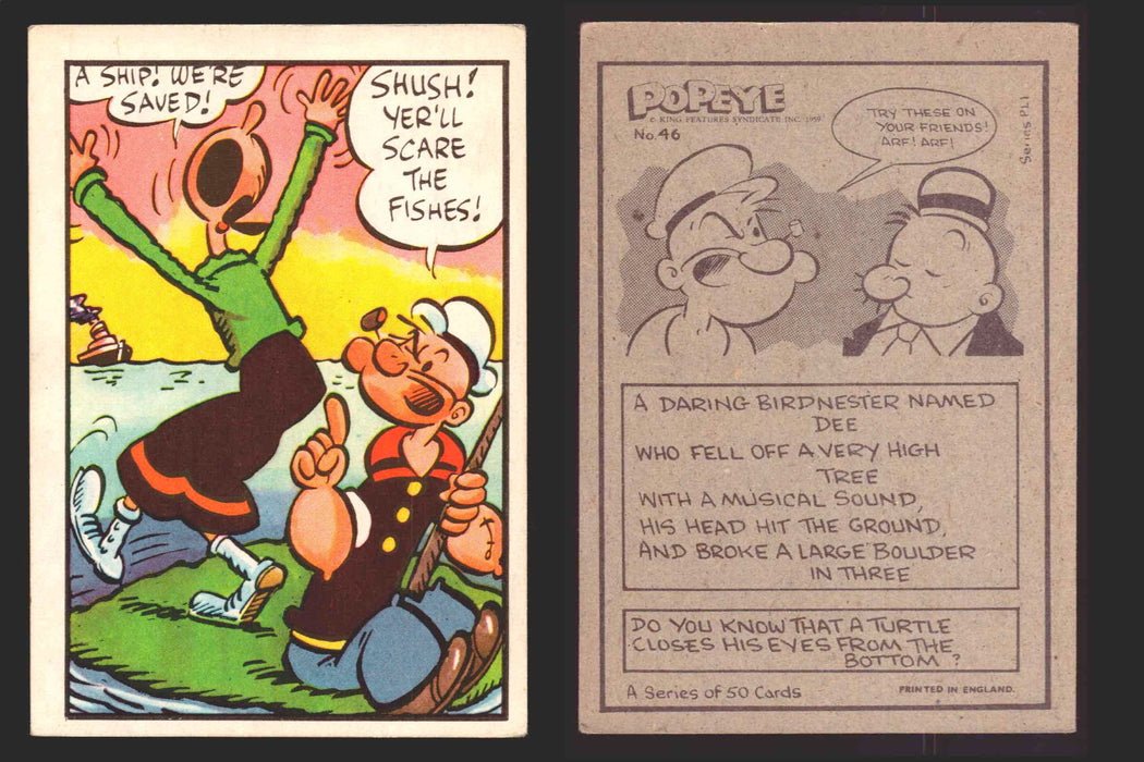 1959 Popeye Chix Confectionery Vintage Trading Card You Pick Singles #1-50 46   A ship! We're saved!  - TvMovieCards.com