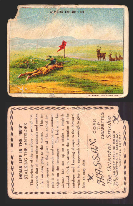 1910 T73 Hassan Cigarettes Indian Life In The 60's Tobacco Trading Cards Singles #46 Stalking the Antelope  - TvMovieCards.com