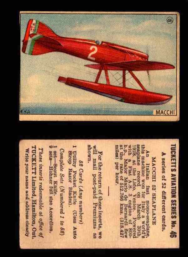 1929 Tucketts Aviation Series 1 Vintage Trading Cards You Pick Singles #1-52 #46 Macchi 52' Seaplane  - TvMovieCards.com