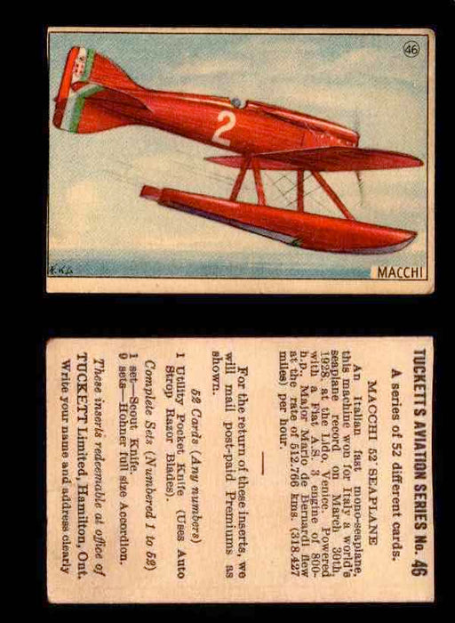 1929 Tucketts Aviation Series 1 Vintage Trading Cards You Pick Singles #1-52 #46 Macchi 52' Seaplane  - TvMovieCards.com