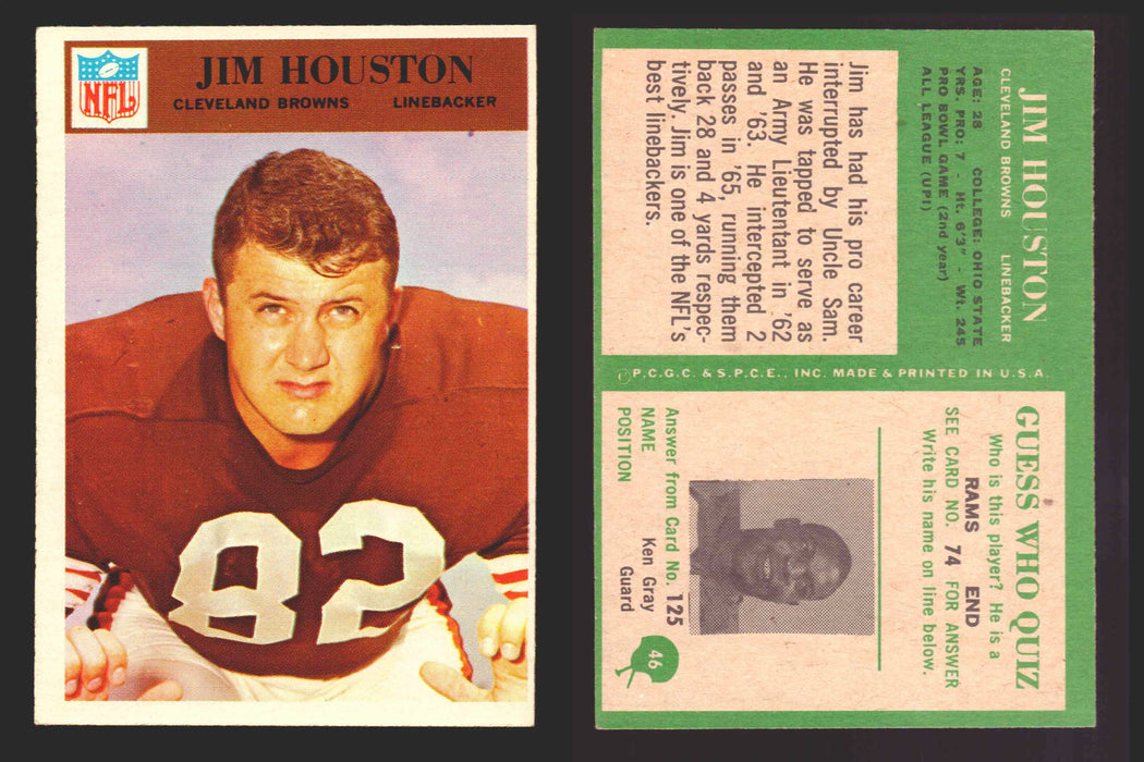 1966 Philadelphia Football NFL Trading Card You Pick Singles #1-#99 VG/EX 46 Jim Houston - Cleveland Browns  - TvMovieCards.com