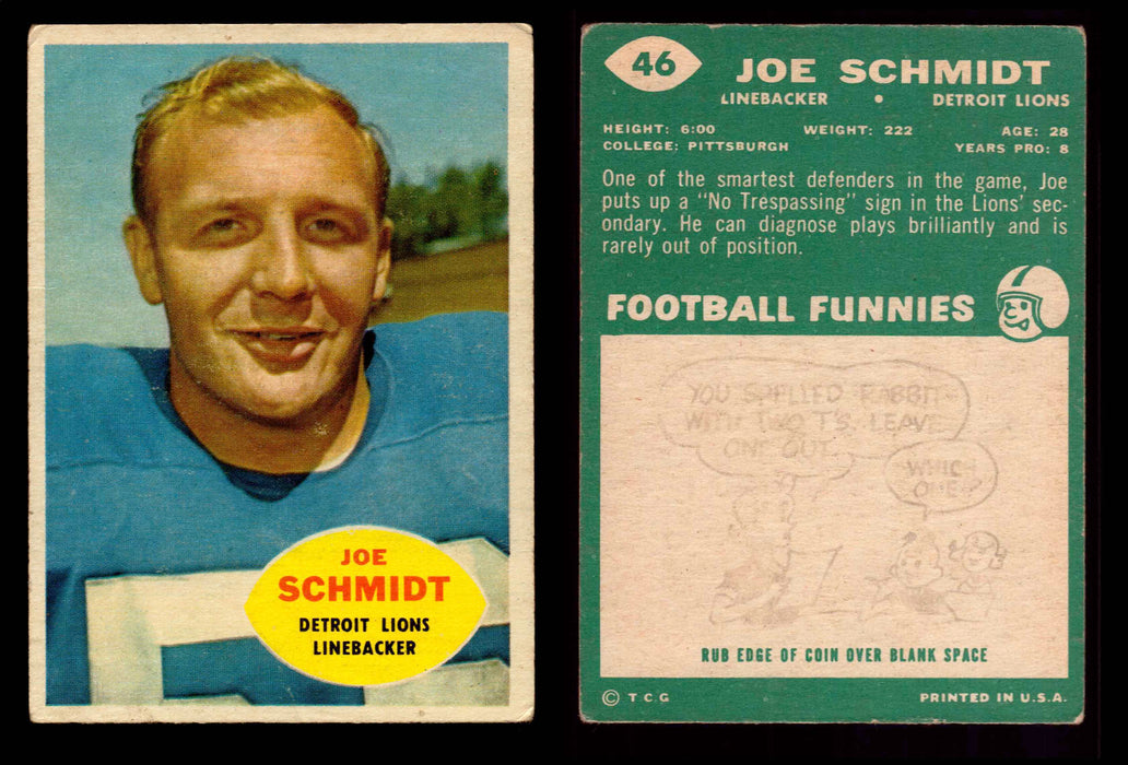 1960 Topps Football Trading Card You Pick Singles #1-#132 G/VG #	46	Joe Schmidt (HOF)  - TvMovieCards.com