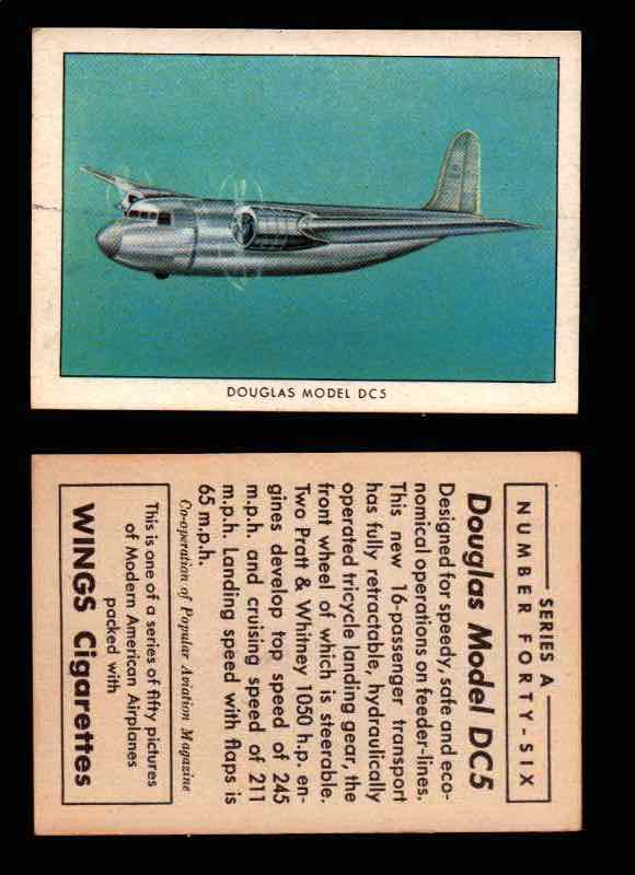 1940 Modern American Airplanes Series A Vintage Trading Cards Pick Singles #1-50 46 Douglas Model DC-5  - TvMovieCards.com