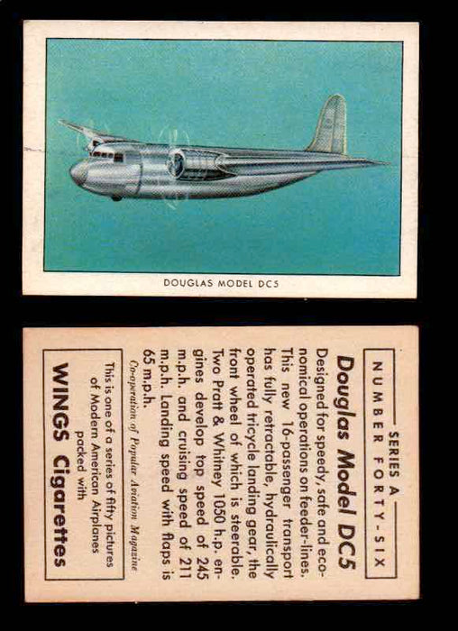 1940 Modern American Airplanes Series A Vintage Trading Cards Pick Singles #1-50 46 Douglas Model DC-5  - TvMovieCards.com