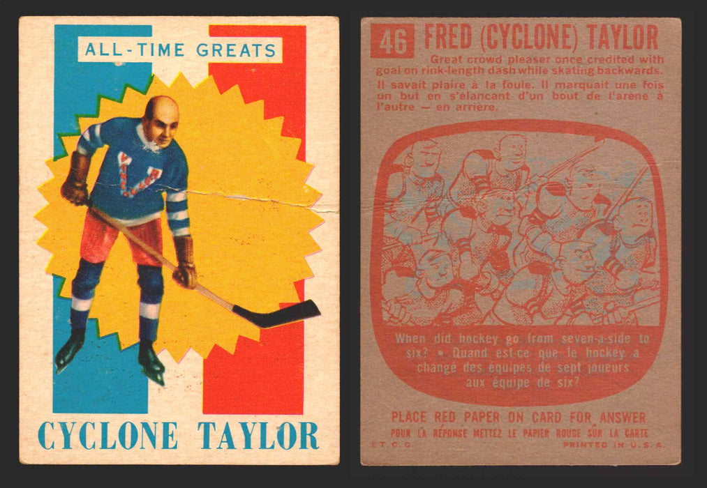 1960-61 Topps Hockey NHL Trading Card You Pick Single Cards #1 - 66 EX/NM 46 Fred "Cyclone" Taylor All-Time Greats  - TvMovieCards.com
