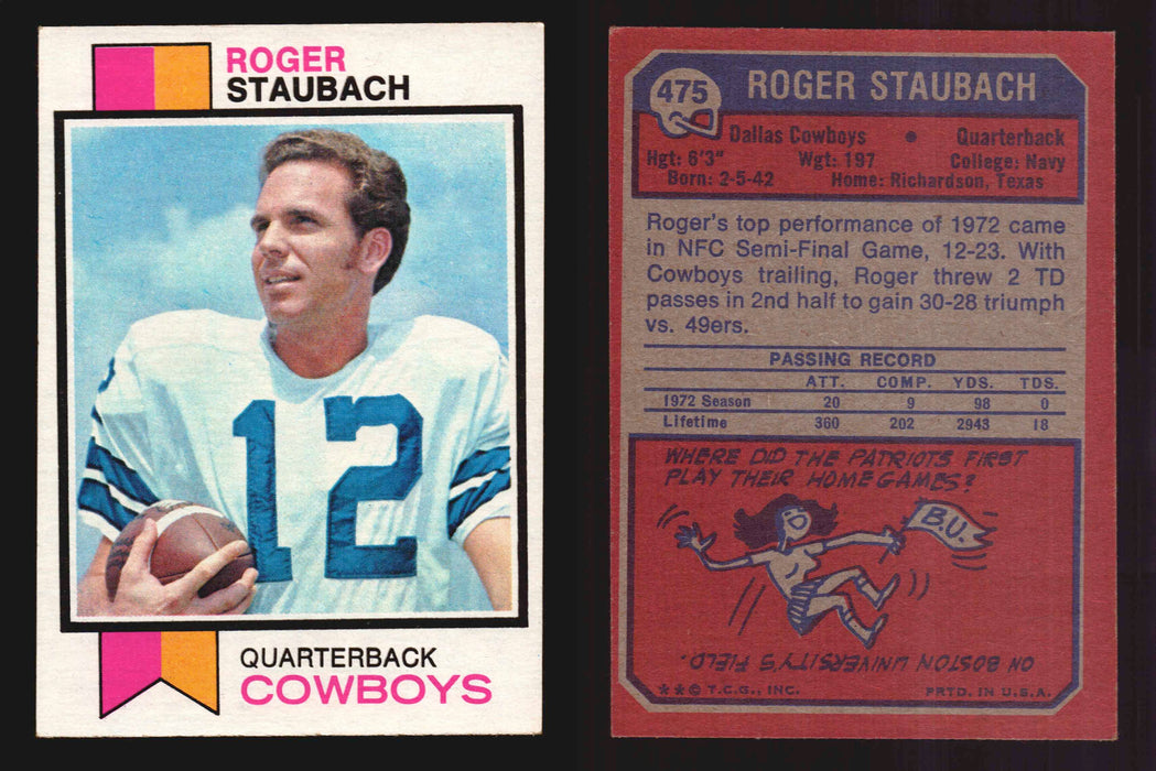 1973 Topps Football Trading Card You Pick Singles #1-#528 G/VG/EX #	475	Roger Staubach (HOF)  - TvMovieCards.com