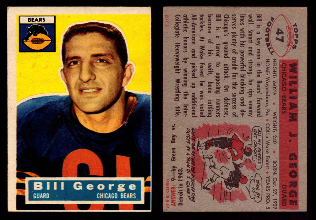 1956 Topps Football Trading Card You Pick Singles #1-#120 VG/EX #	47	Bill George (R) (HOF)  - TvMovieCards.com