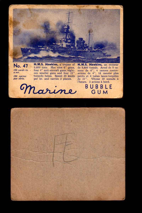 1944 Marine Bubble Gum World Wide V403-1 Vintage Trading Card #1-120 Singles #47 H.M.S. Hawkins  - TvMovieCards.com