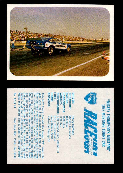 Race USA AHRA Drag Champs 1973 Fleer Vintage Trading Cards You Pick Singles 47 of 74   "Mickey Thompson's Mustang"  - TvMovieCards.com