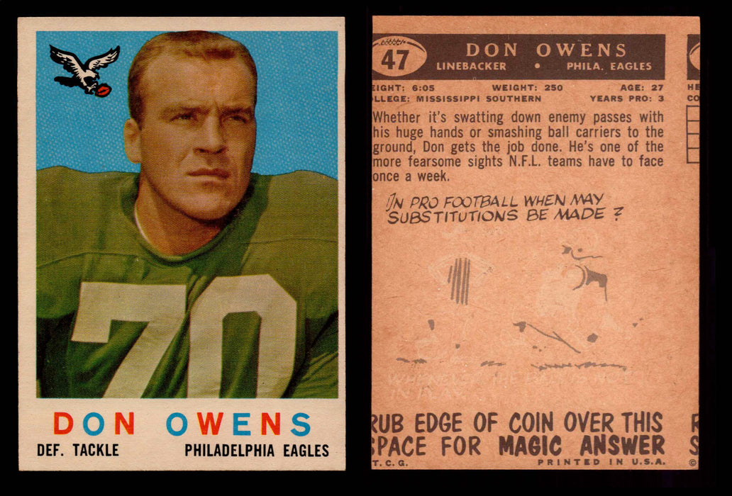 1959 Topps Football Trading Card You Pick Singles #1-#176 VG/EX #	47	Don Owens  - TvMovieCards.com