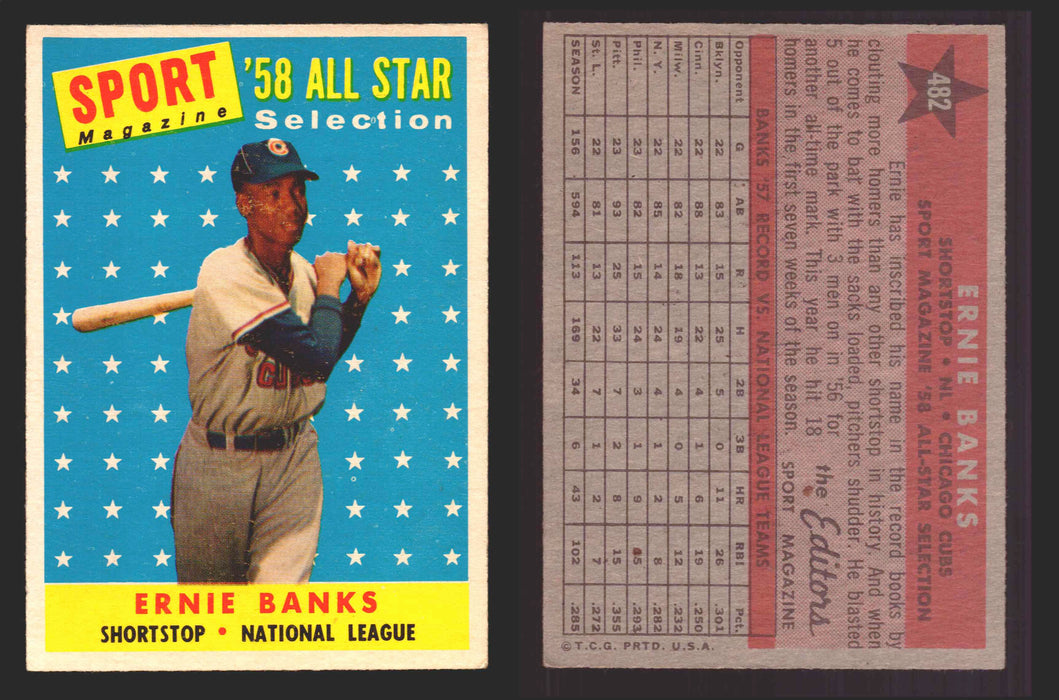 1958 Topps Baseball Trading Card You Pick Single Cards #1 - 495 EX/NM #	482	Ernie Banks  - TvMovieCards.com