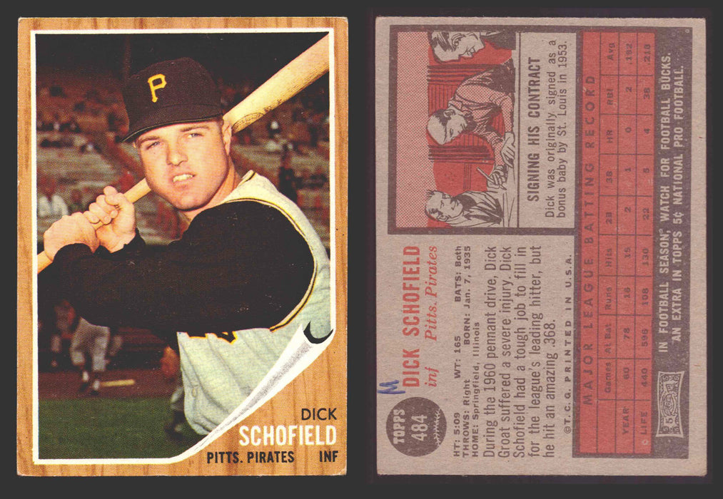1962 Topps Baseball Trading Card You Pick Singles #400-#499 VG/EX #	484 Dick Schofield - Pittsburgh Pirates (marked)  - TvMovieCards.com