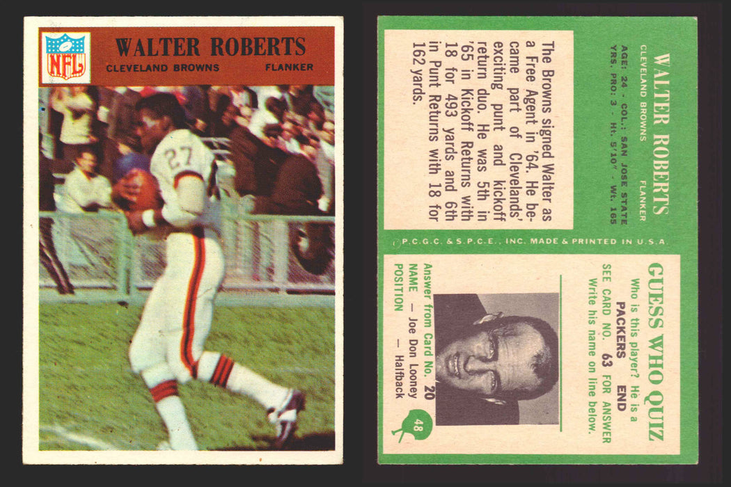 1966 Philadelphia Football NFL Trading Card You Pick Singles #1-#99 VG/EX 48 Walter Roberts - Cleveland Browns  - TvMovieCards.com