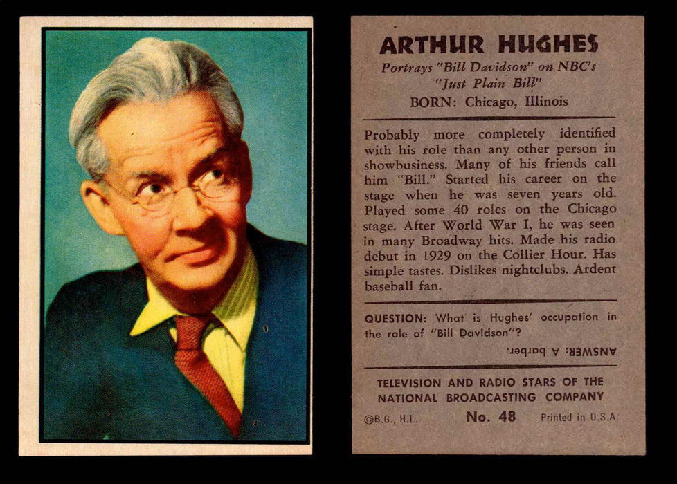 1953 Bowman NBC TV & Radio Stars Vintage Trading Card You Pick Singles #1-96 #48 Arthur Hughes  - TvMovieCards.com