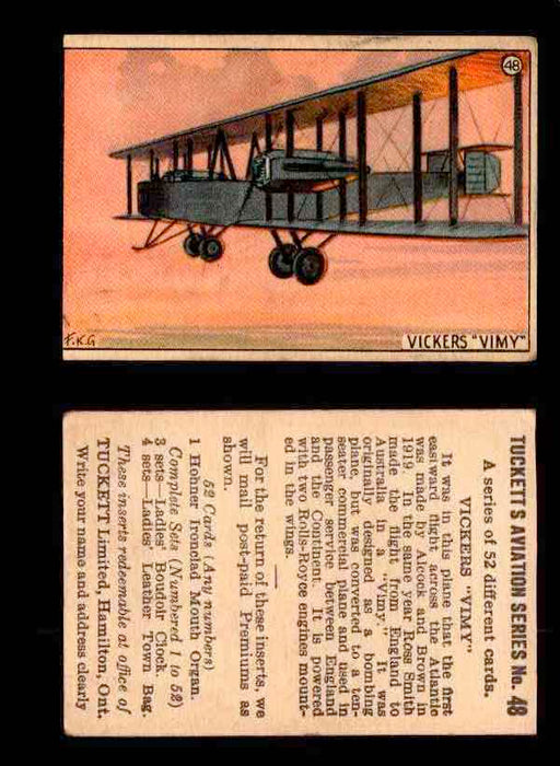 1929 Tucketts Aviation Series 1 Vintage Trading Cards You Pick Singles #1-52 #48 Vickers Vimy  - TvMovieCards.com