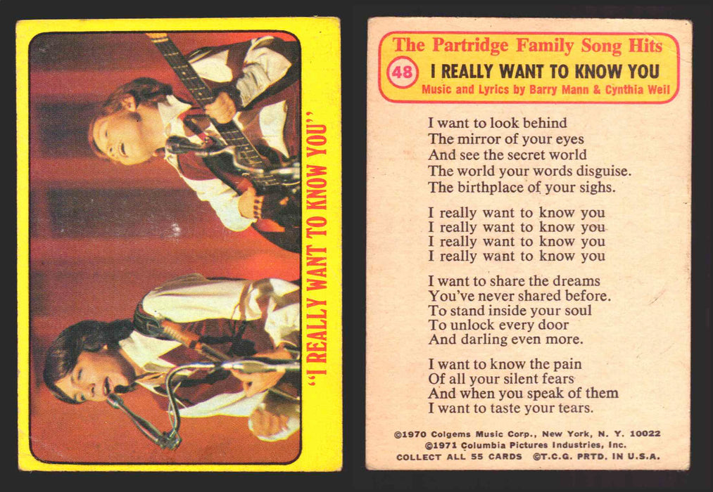 1971 The Partridge Family Series 1 Yellow You Pick Single Cards #1-55 Topps USA 48   "I Really Want To Know You”  - TvMovieCards.com