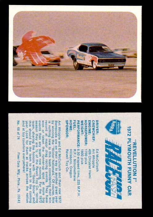 Race USA AHRA Drag Champs 1973 Fleer Vintage Trading Cards You Pick Singles 48 of 74   "Revellution I"  - TvMovieCards.com