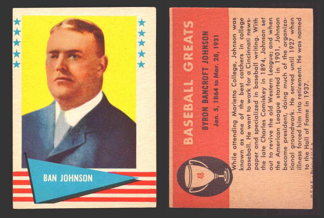 1961 Fleer Baseball Greats Trading Card You Pick Singles #1-#154 VG/EX 48 Ban Johnson  - TvMovieCards.com