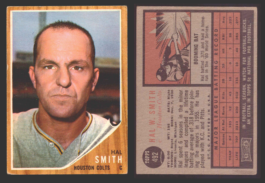 1962 Topps Baseball Trading Card You Pick Singles #400-#499 VG/EX #	492 Hal W Smith - Houston Colt .45's  - TvMovieCards.com