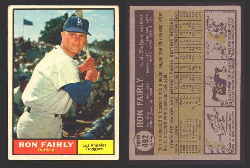 1961 Topps Baseball Trading Card You Pick Singles #400-#499 VG/EX #	492 Ron Fairly - Los Angeles Dodgers  - TvMovieCards.com