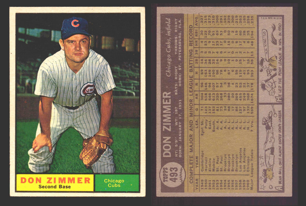 1961 Topps Baseball Trading Card You Pick Singles #400-#499 VG/EX #	493 Don Zimmer - Chicago Cubs  - TvMovieCards.com