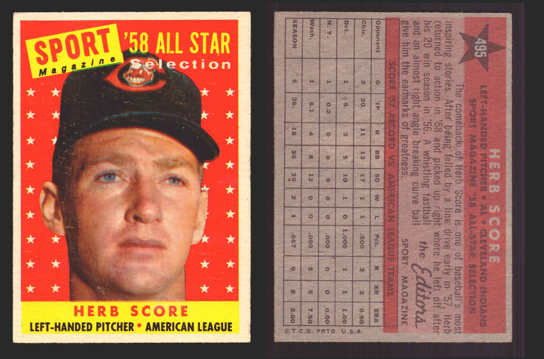 1958 Topps Baseball Trading Card You Pick Single Cards #1 - 495 EX/NM #	495	Herb Score  - TvMovieCards.com