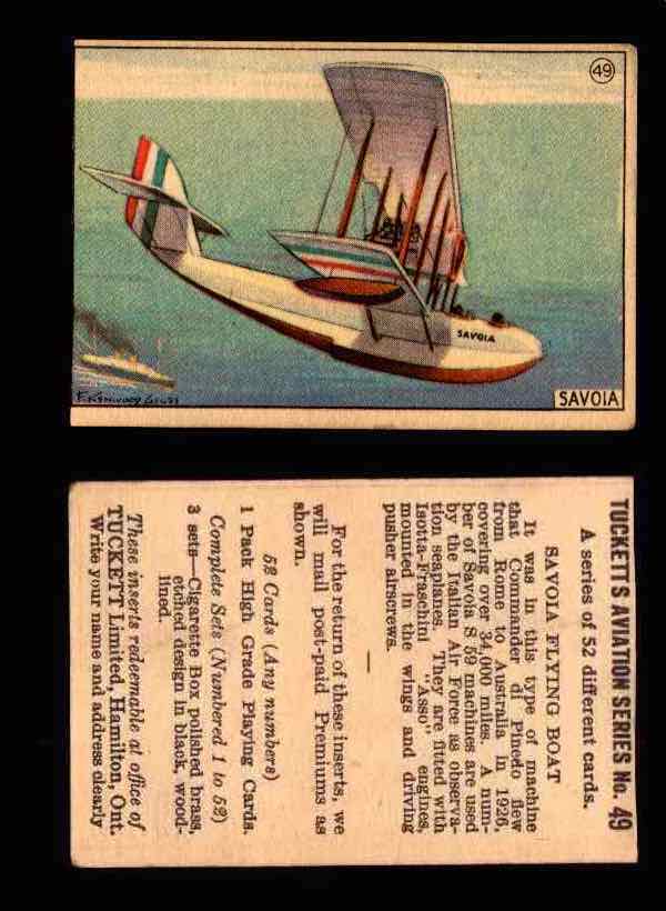 1929 Tucketts Aviation Series 1 Vintage Trading Cards You Pick Singles #1-52 #49 Savola Flying Boat  - TvMovieCards.com
