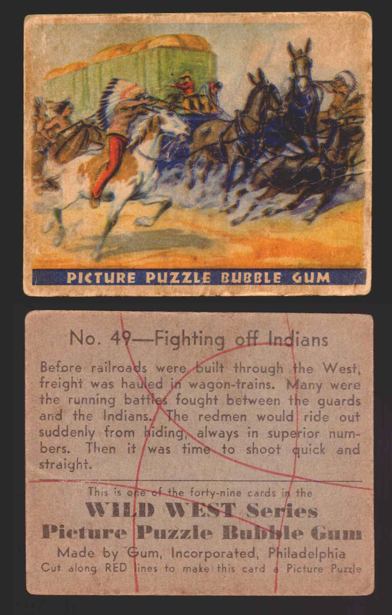 Wild West Series Vintage Trading Card You Pick Singles #1-#49 Gum Inc. 1933 49   Fighting Off Indians  - TvMovieCards.com