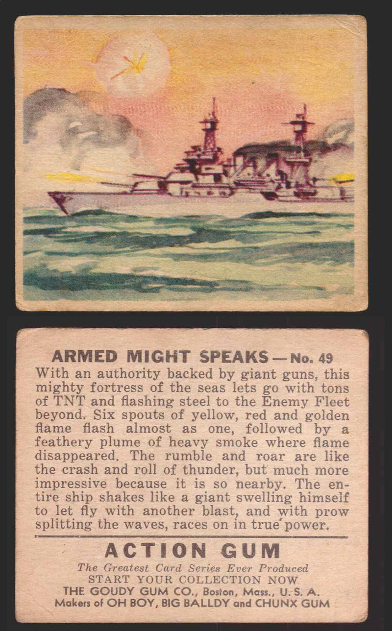 1938 Action Gum Vintage Trading Cards #1-96 You Pick Singles Goudy Gum #49   Armed Might Speaks  - TvMovieCards.com