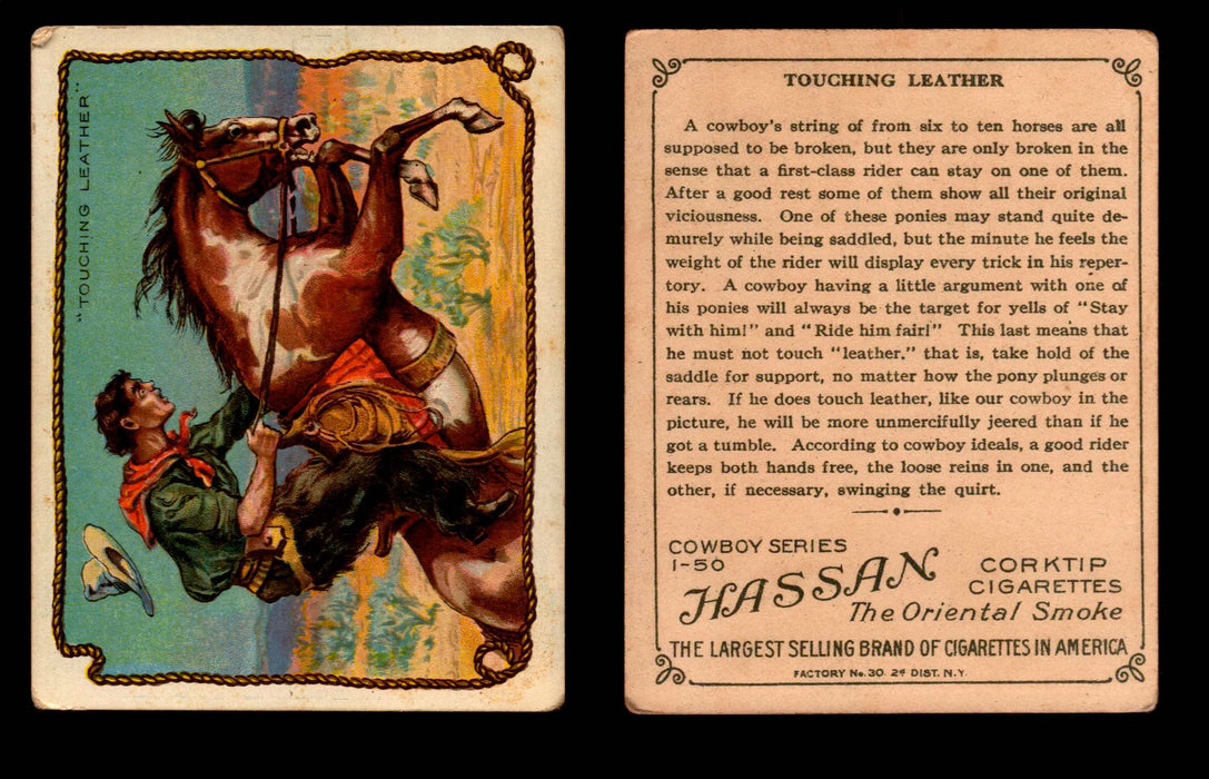 1909 T53 Hassan Cigarettes Cowboy Series #1-50 Trading Cards Singles #49 Touching Leather  - TvMovieCards.com