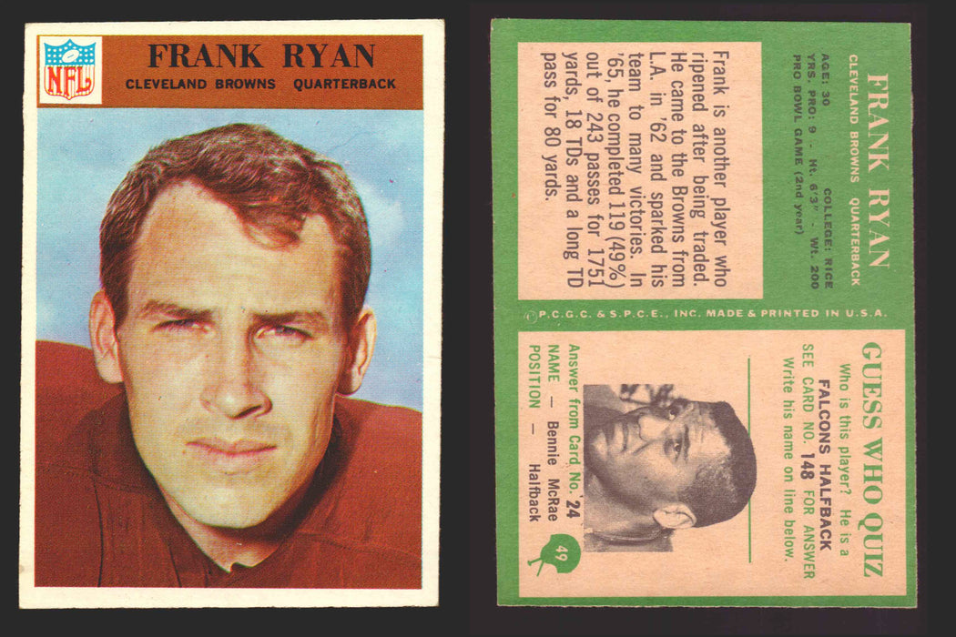 1966 Philadelphia Football NFL Trading Card You Pick Singles #1-#99 VG/EX 49 Frank Ryan - Cleveland Browns  - TvMovieCards.com