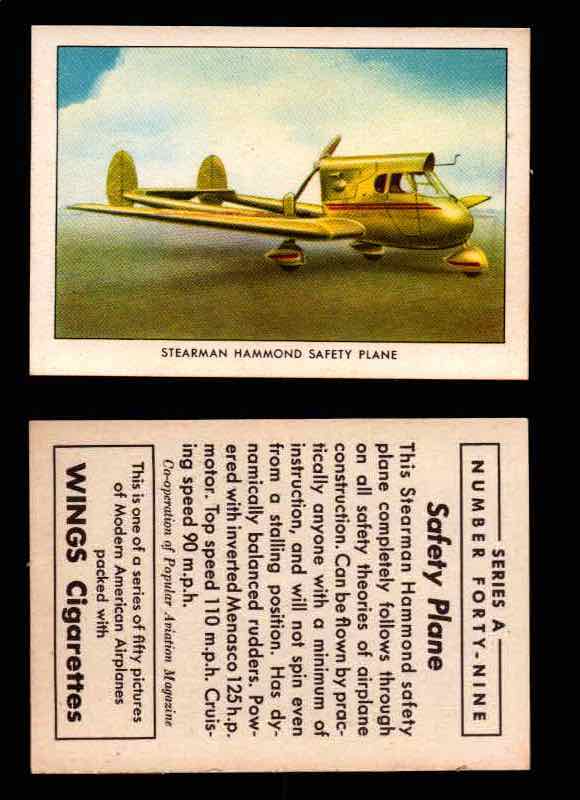1940 Modern American Airplanes Series A Vintage Trading Cards Pick Singles #1-50 49 Stearman Hammond Safety Plane  - TvMovieCards.com