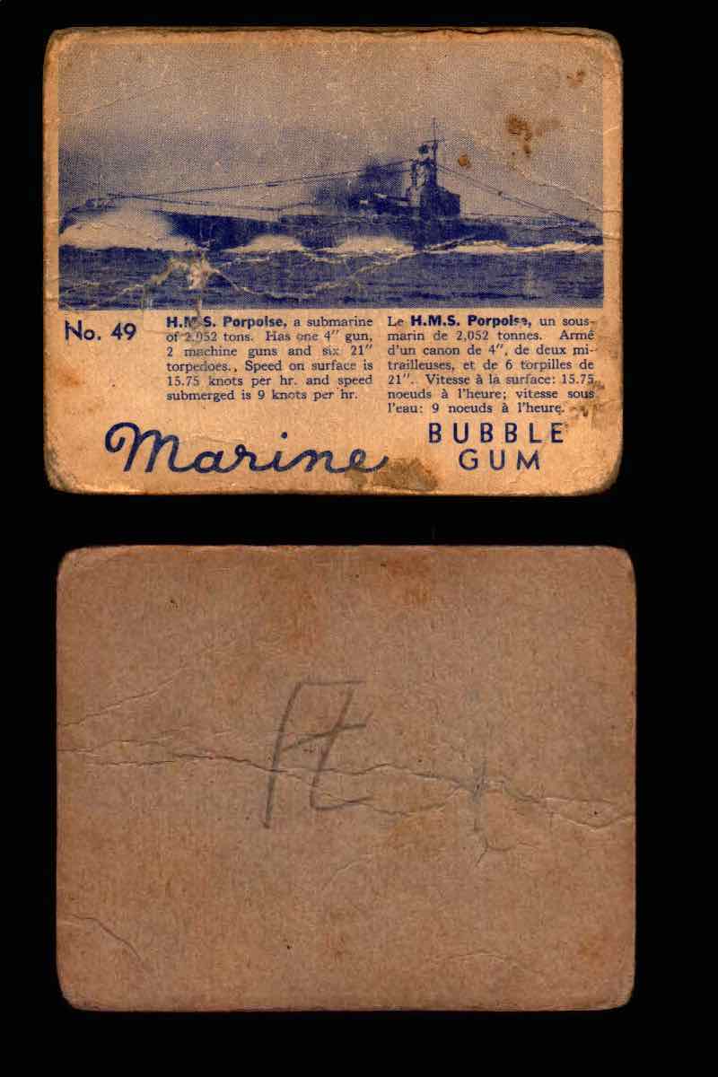 1944 Marine Bubble Gum World Wide V403-1 Vintage Trading Card #1-120 Singles #49 H.M.S. Porpoise  - TvMovieCards.com